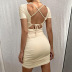 short-sleeved tight backless lace-up solid color dress NSLIH132339