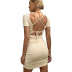 short-sleeved tight backless lace-up solid color dress NSLIH132339
