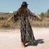 print long loose v neck long sleeve beach outdoor cover-up NSMUX132351