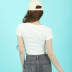 short square neck slim short sleeve solid color T-shirt NSSFN132360
