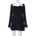long sleeve backless hanging neck slim low-cut solid color dress NSHLJ132363