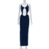 Sling Hollow Slim backless low-cut Long solid color Dress NSHLJ132366