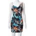 Print low-cut Slim backless sling slit Dress NSHLJ132369