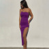 suspender single-shoulder wrap chest irregular slit slim solid color dress NSHLJ132370