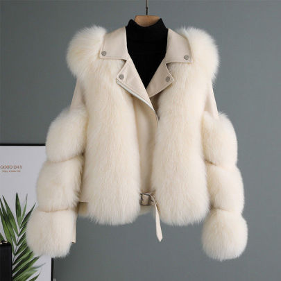 Slim Long Sleeve Warm Solid Color Imitation Fox Fur Jacket-Multicolor NSFH132384