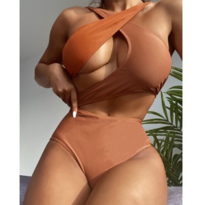 Cross Sleeveless Hollow Wrap Chest Color Matching One-piece Swimsuit NSCSM132318