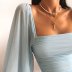 Square Neck long sleeve tight drawstring solid color Chiffon dress NSFH132663
