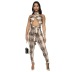 tight hanging neck backless wrap chest lace-up snake print jumpsuit NSBDX132413