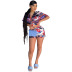 Printed short sleeve high waist lae-up lapel top and Shorts Suits-multicolors NSHOM132421