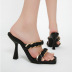 square toe one-word belt Weaving high heel slippers NSGXL132449