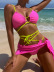 sling backless wrap chest lace-up color matching bikini three-piece set NSCSM132462