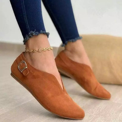 Solid Color Pointed Toe Shallow Mouth Casual Flat Bottom Shoes NSJJX132464