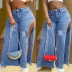 hole slit high waist casual solid color jeans NSWL132469