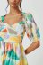 print backless square neck puff sleeve slim dress NSYXB132476