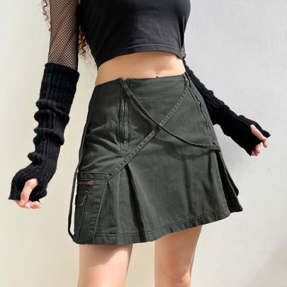 Stitching High Waist Pocket Slim Solid Color Denim Skirt NSSSN132509