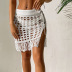 hollow slit fringed lace-up high waist solid color beach skirt NSCYG132513