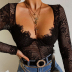 V-Neck long sleeve slim solid color see-through Lace jumpsuit NSFH132626