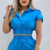 short sleeve lapel high waist solid color shirt and shorts suit NSFH132623