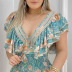 ruffled short sleeve v neck strech floral print dress NSFH132618