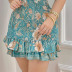 ruffled short sleeve v neck strech floral print dress NSFH132618