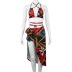 Printed hanging neck wrap chest lace-up vest and Skirt Suit NSKKB129578