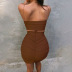 backless sling high waist slim solid color PU leather vest and skirt suit NSKKB129583