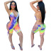 hanging neck backless lace-up hollow low-cut tight Tie Dye Jumpsuit-Multicolor NSHOM129606