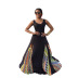 geometric print stitching large swing sleeveless round neck dress NSHOM129609