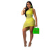 slanted shoulder sleeveless slim hollow solid color dress NSHOM129610