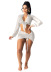long sleeve drawstring lace-up solid color see-through beach cover-up set-Multicolor NSHOM129612