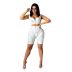 zipper color matching stitching sleeveless high waist tight vest and shorts suit NSHOM129614