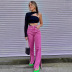 straight high waist slit solid color jeans NSMG129617