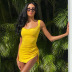 sling backless low-cut slit solid color dress NSMG129619