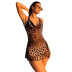 halter neck backless lace-up low-cut slim leopard print dress NSMG129625