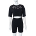 hot drill round neck short-sleeved high waist t-shirt and shorts suit NSMG129635