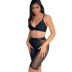 sling wrap chest backless hollow high waist solid color see-through vest and shorts set NSMG129638