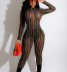 printed long-sleeved round neck tight mesh jumpsuit NSYMS129644