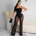 tube top tight backless wide-leg solid color see-through jumpsuit NSYMS129648