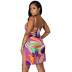 printing suspender backless lace-up one-piece swimsuit set NSYMS129659