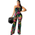 tube top wrap chest mesh printing jumpsuit NSYMS129672