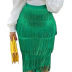Falda delgada de color sólido con flecos cosidos de cintura alta NSKNE129682