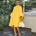 Button solid color Stand Collar Flare Sleeves Loose dresses NSKNE129684