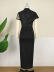 round neck short sleeve slim slit stitching solid color lace dress NSKNE129694