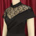 round neck short sleeve slim slit stitching solid color lace dress NSKNE129694
