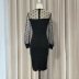 V-neck long-sleeved high-waisted slim polka dot see-through dress NSKNE129696