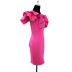 single-shoulder ruffled bow slim high waist solid color prom dress NSKNE129701