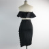 Ruffle tube top high waist slim solid color vest and skirt Set NSKNE129706