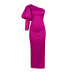 single-Shoulder Lantern Sleeve High Waist Split solid color prom Dress NSKNE129709