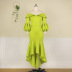 one-word shoulder lantern sleeves high waist ruffled slim solid color prom dress NSKNE129710