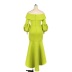 one-word shoulder lantern sleeves high waist ruffled slim solid color prom dress NSKNE129710